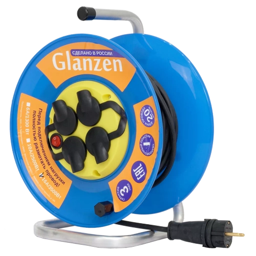 Удлинитель силовой на катушке GLANZEN с выкл. 4 гн. КГ 3х1,5 IP44 арт. EB-20-009