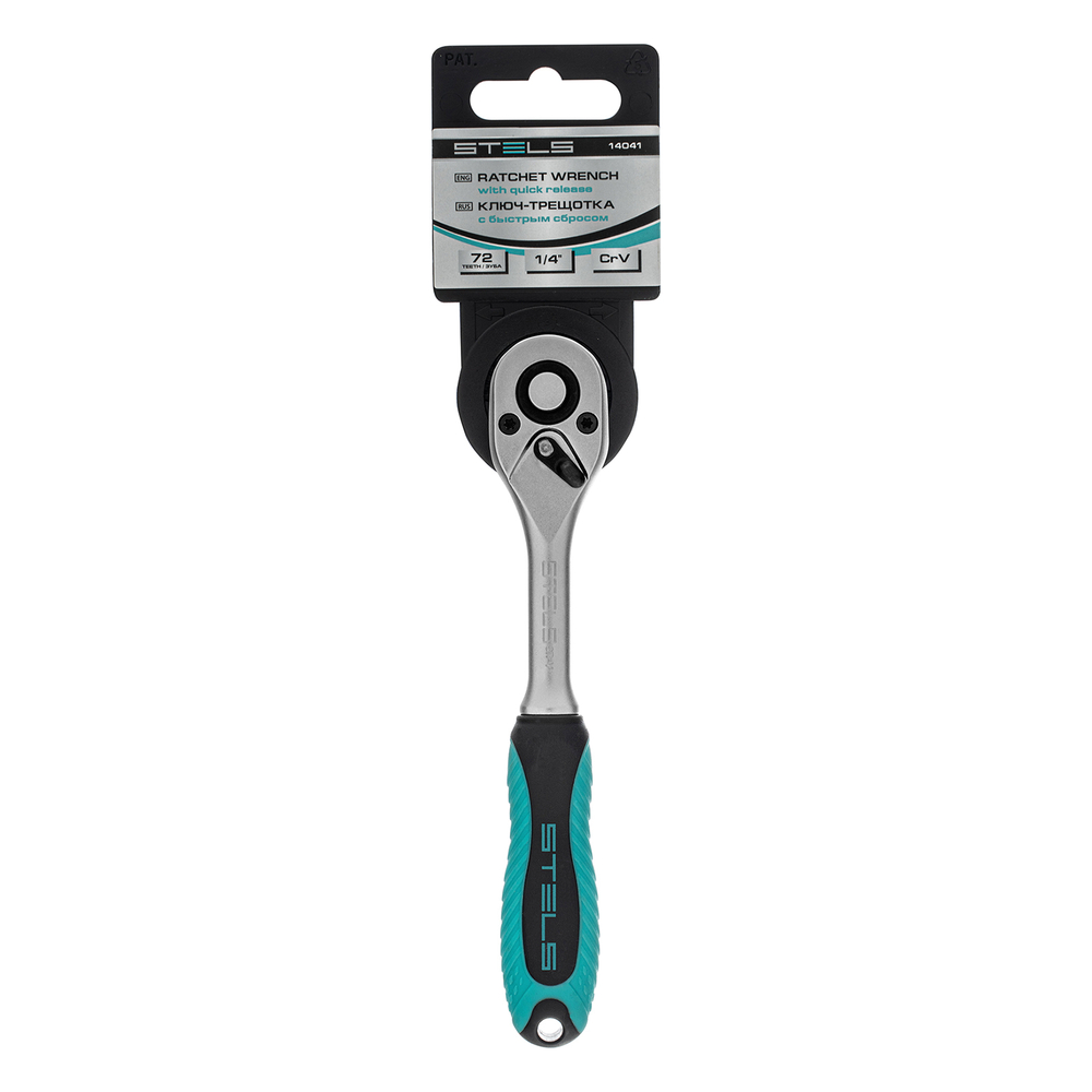 Ключ-трещотка 1/4", CrV, 72 зуба, с быстрым сбросом, матовый хром Stels