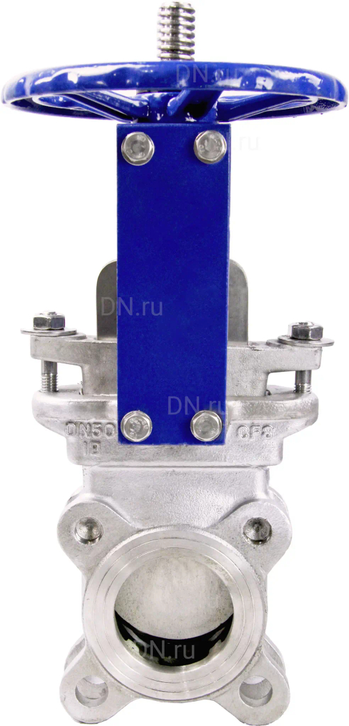 Задвижка шиберная DN.ru GVKR3131E-1W-Fb-S Ду150 Ру10 односторонняя, межфланцевая, шпиндель - выдвижной, корпус - нержавеющая сталь 304, шибер - нержавеющая сталь 304, уплотнение - EPDM, управление - штурвал