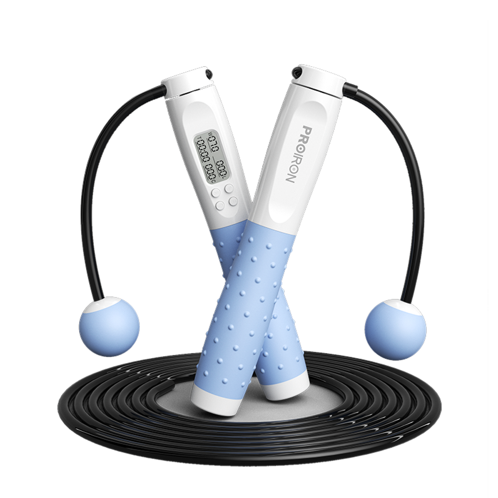 Скакалка умная с дисплеем, бело-синяя ProIron от ГЕЛЕОС