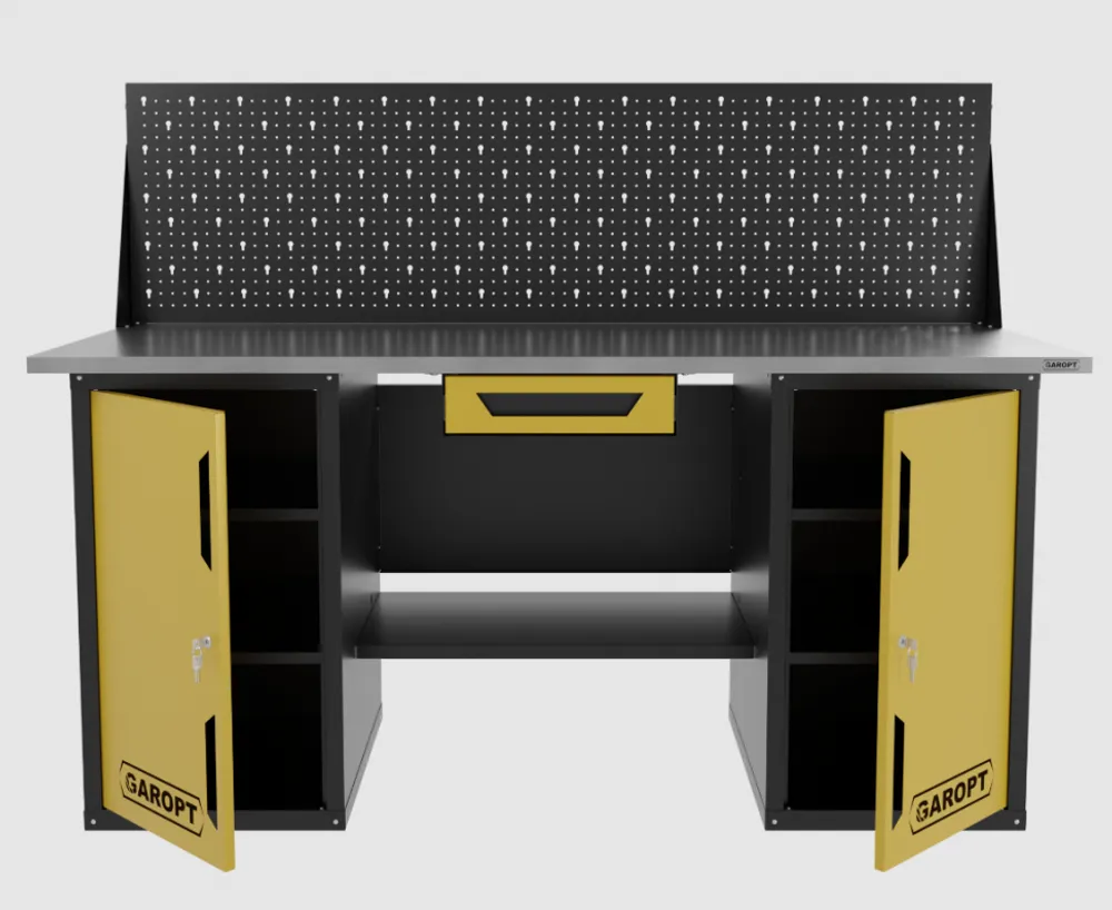 Верстак двухтумбовый с экраном и ящиком, желтый 1800*700 Garopt, GT1800DDY1PP.yell