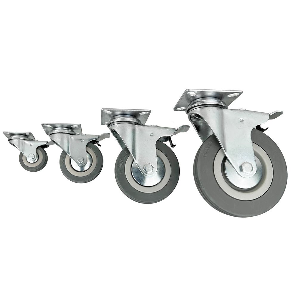 Опора поворотная колесная с тормозом HITCH 120*26 резина серая SCgb55