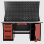 Верстак двухтумбовый дверь/4 ящиков с двумя экранами и ящиком, красный 1800*700 Garopt, GT1800DY1Y4PP2.red