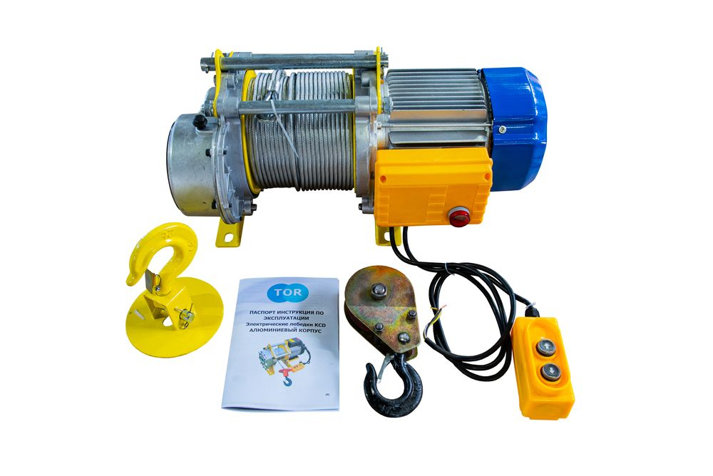 Лебедка электрическая 300/600кг 60/30м с канатом 380В 24м/мин алюминиевый корпус TOR KCD (TSA)