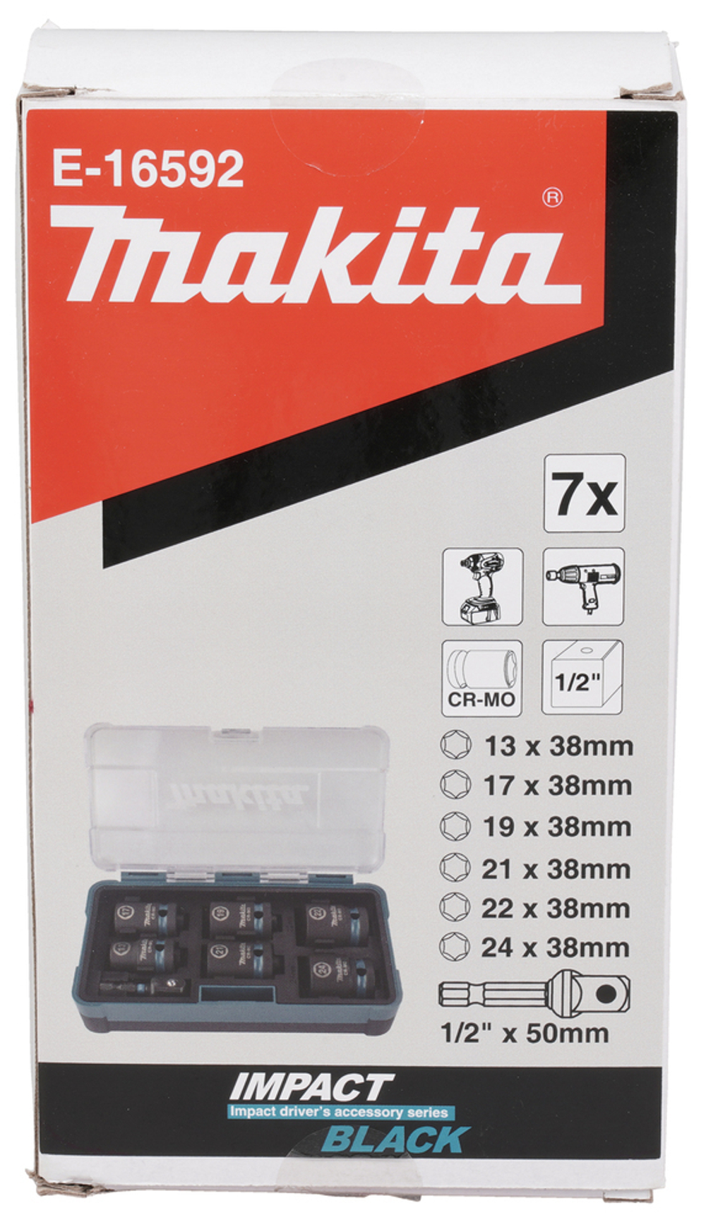 Набор ударных торцовых головок 1/2, 13-24 мм, 7 шт Makita E-16592