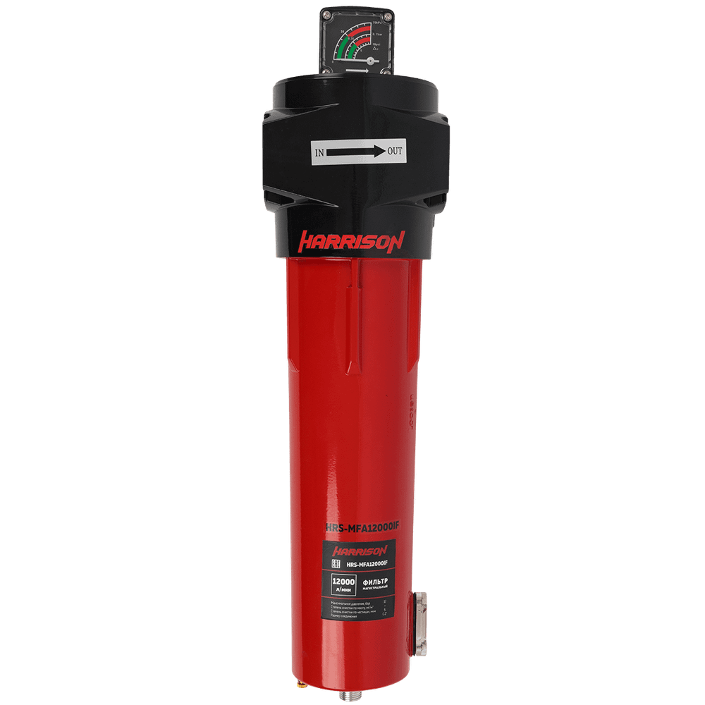 HRS-MFD12000IF Фильтр магистральный 0,01 мкм с дифференциальным манометром, 12000 л/мин, 12 бар, G 2", остаточное содержание масла: 0,001 мг/м3
