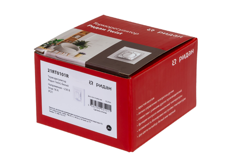 21RT0101R — Ридан Twist терморегулятор белый IP 21, размеры 84 x 84 x 53 мм, диапазон регулирования температуры 5...42 °С