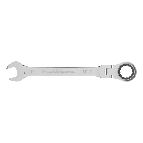 Ключ комбинированный трещоточный, 17 мм, CrV, шарнирный, зеркальный хром Matrix Professional