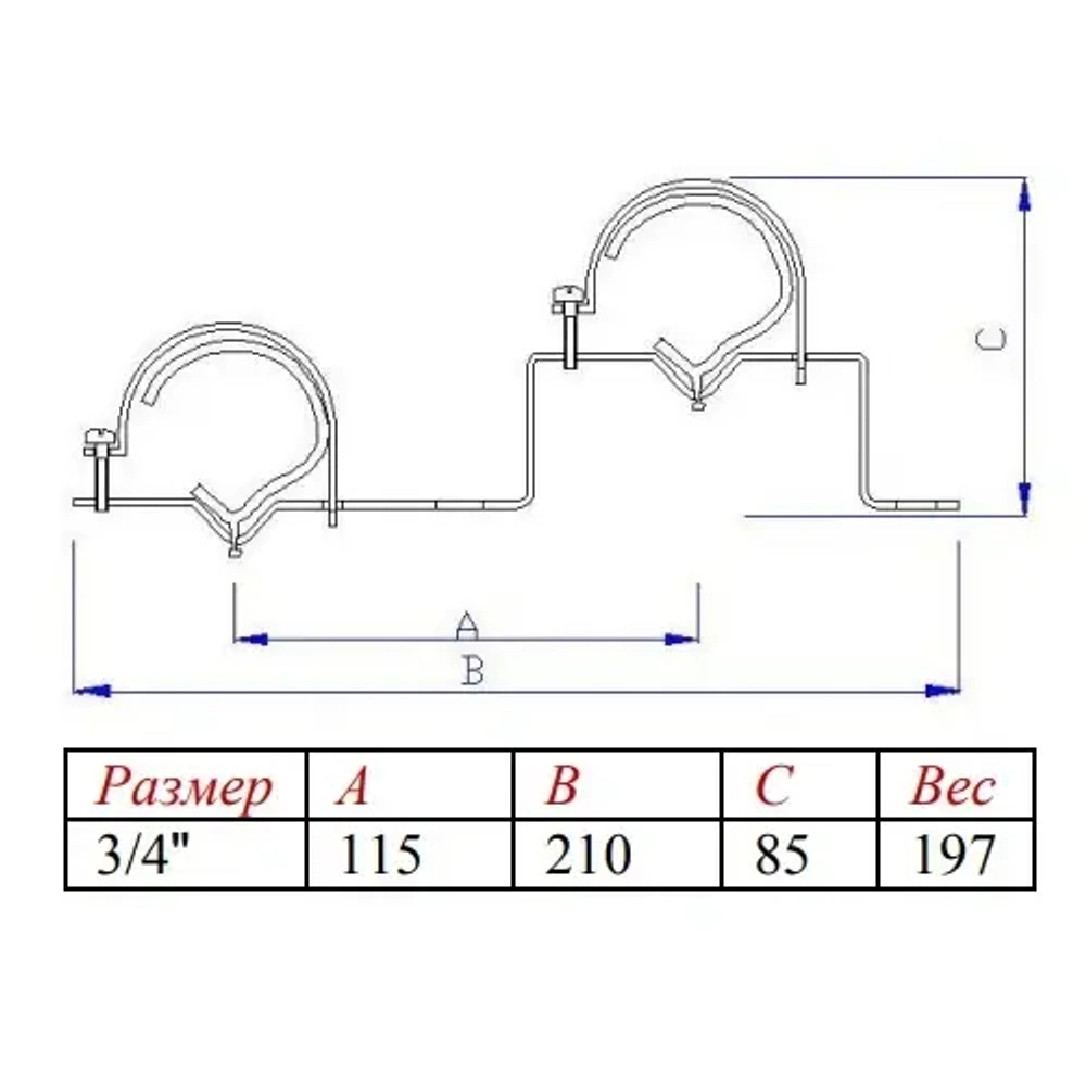 Кронштейн коллекторный двойной 2шт ¾" Valtec VTc.130.N.0500