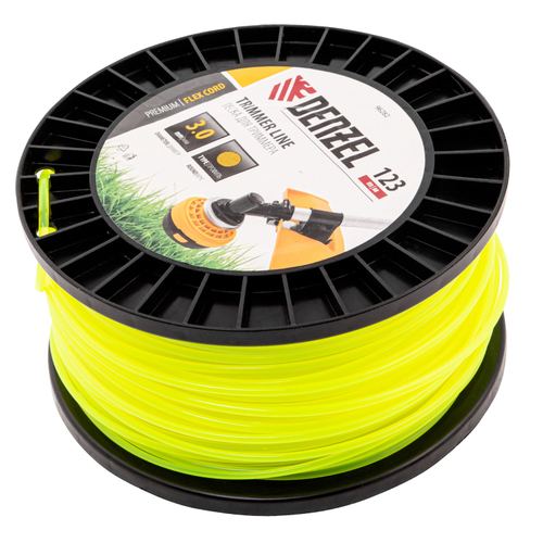 Леска для триммера круглая, 3,0мм х 123м, на DIN катушке FLEX CORD,  Denzel