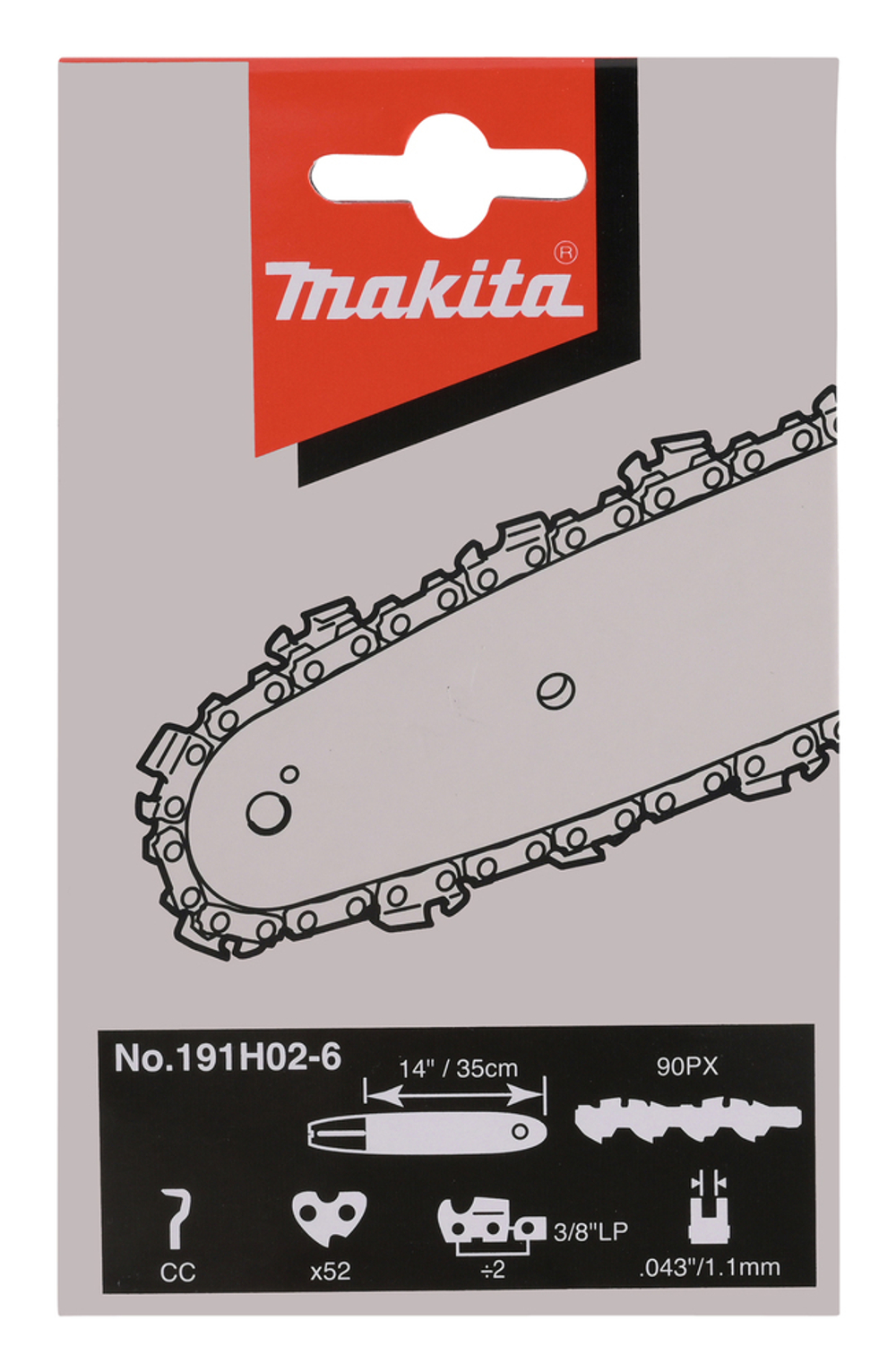 Цепь, длина 35 см/14, шаг 3/8, паз 1.1 мм, 52 звена, 90PX Makita 191H02-6