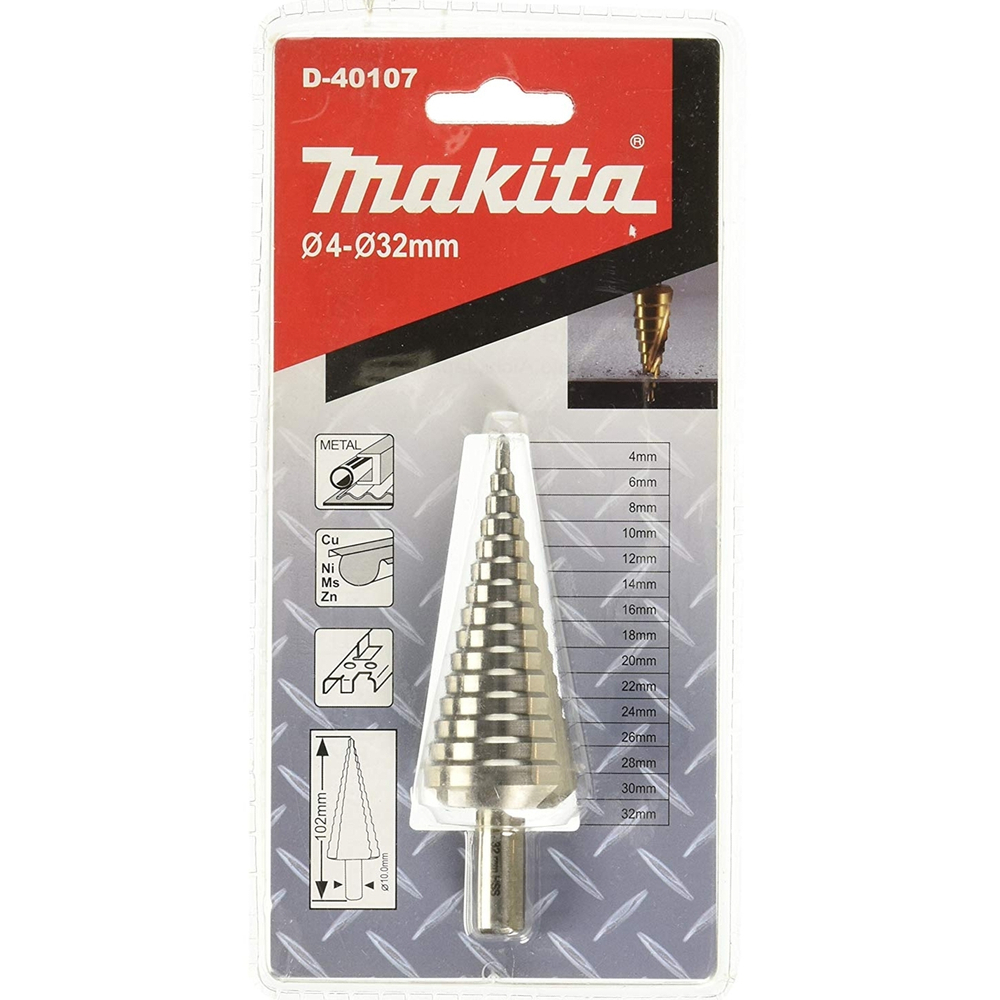 Сверло ступенчатое HSS с прямым желобком, 4-32, 10 мм Makita D-40107