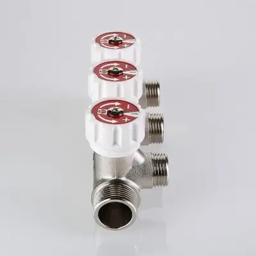 Коллектор регулирующий проходной 3 отвода ¾"в/н x ½"к Valtec VTc.570.N.0503