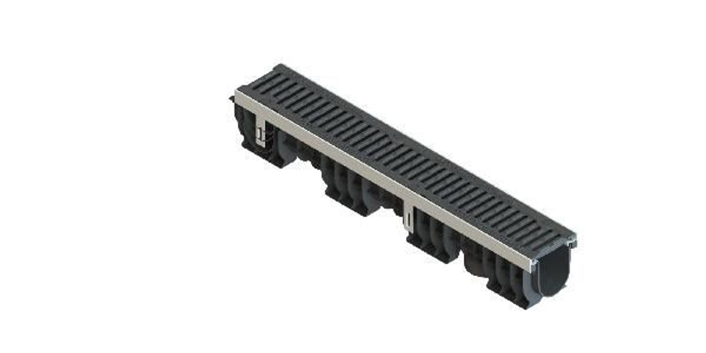 Лоток водоотводный PolyMax Drive DN100 h170 пластиковый с решеткой щелевой чугунной ВЧ кл.D (комплект)
