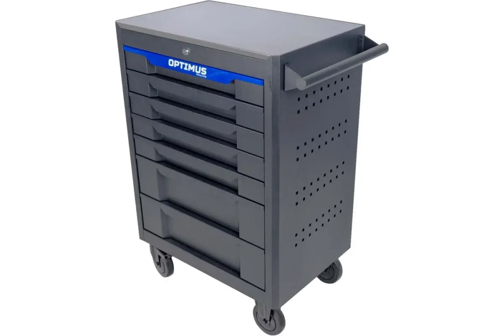 OPT-717M Тележка инструментальная, 7 полок с набором инструментов, металлическая столешница
