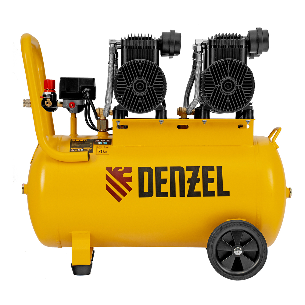 Компрессор безмасл. малошумный DLP -3000/50, 3 кВт, 2х1,5 кВт,50 л, 2850 об/мин,500 л/мин Denzel