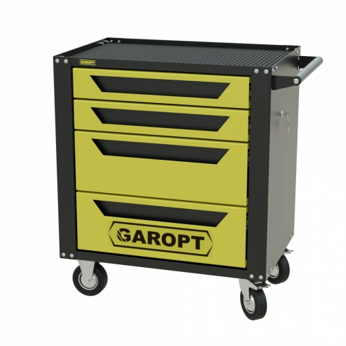 GTS4.yell Тележка инструментальная Garopt 4 ящиков ЖЕЛТАЯ, центральный замок, увеличенные колеса, доводчики, GAROPT Серия "Standart"