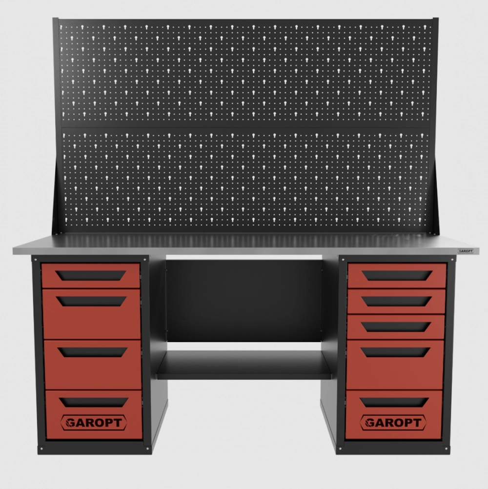 Верстак двухтумбовый 4 ящиков /5 ящиков с двумя экранами 1800*700 красный GAROPT, GT1800Y4Y5PP2.red