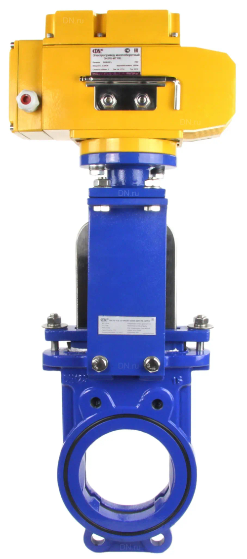 Задвижка шиберная ножевая DN.ru GVKN1331N-2W-Fb-ISO Ду125 Ру16 межфланцевая, с невыдвижным шпинделем, корпус - чугун GGG-40, уплотнение - NBR, с электроприводом DN.ru MT-N-010EM-О1-380AC-У1 380В