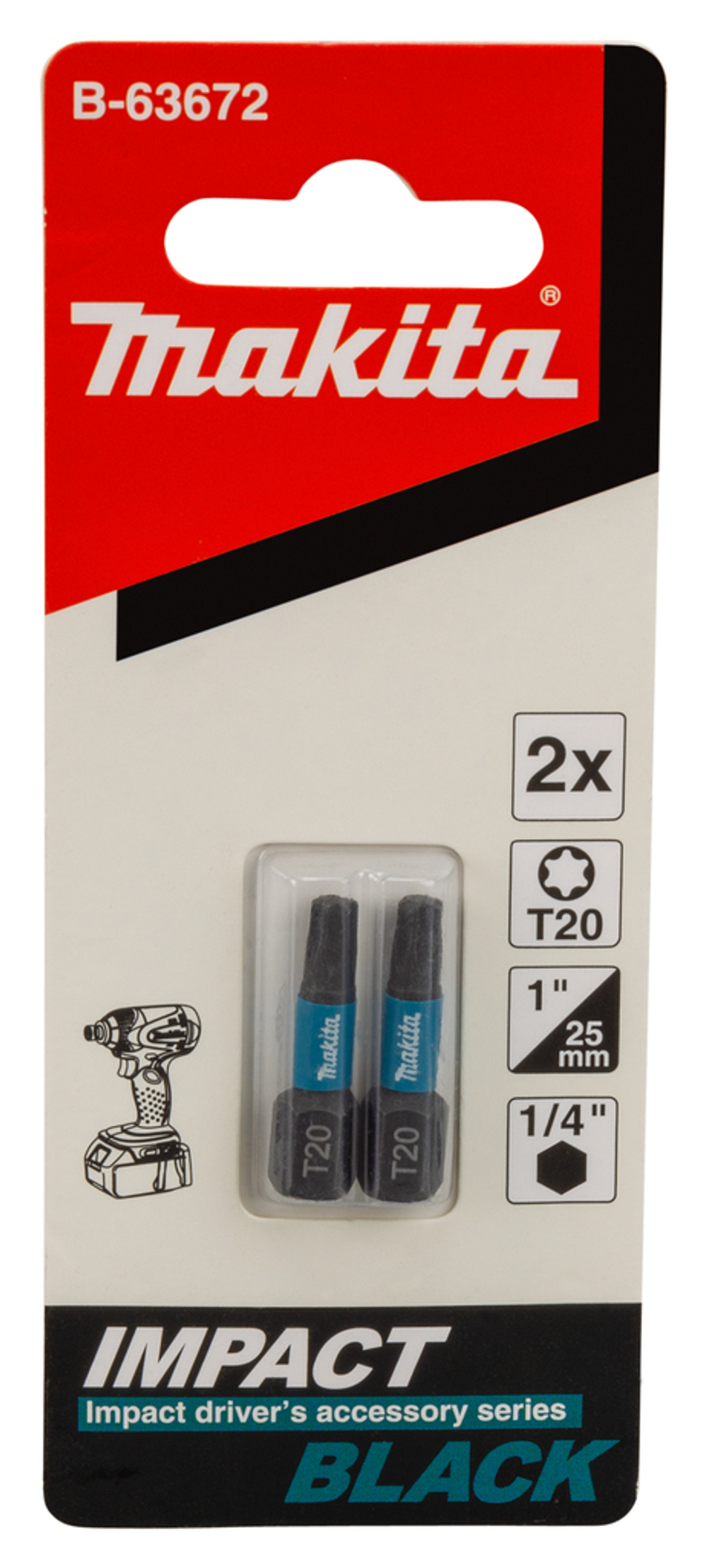 Насадка Impact Black T20, 25 мм, C-form, 2 шт. Makita B-63672