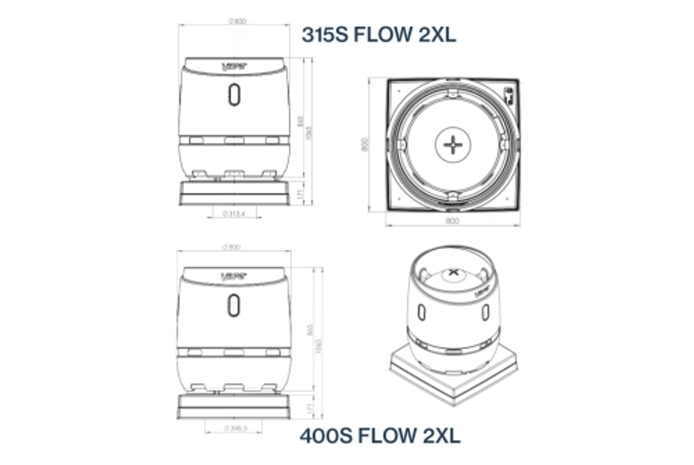Выход вентиляционный Vilpe Flow 315S 2XL с основанием 724x724 черный