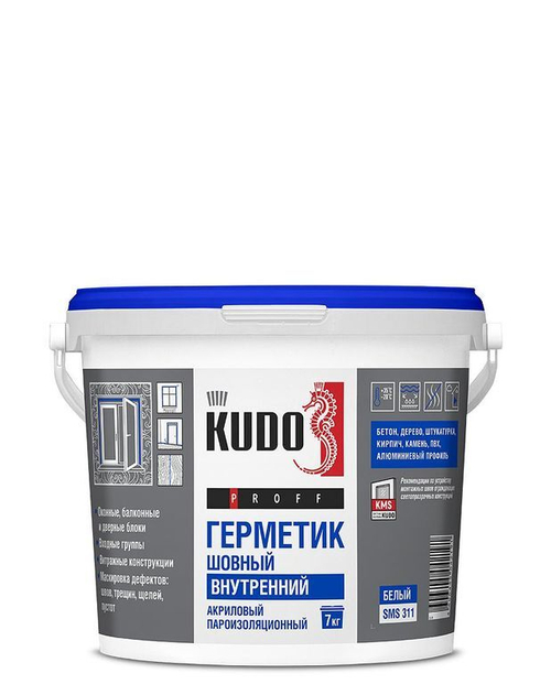 Герметик акриловый пароизоляционный для внутренних работ KUDO, белый, 7 кг