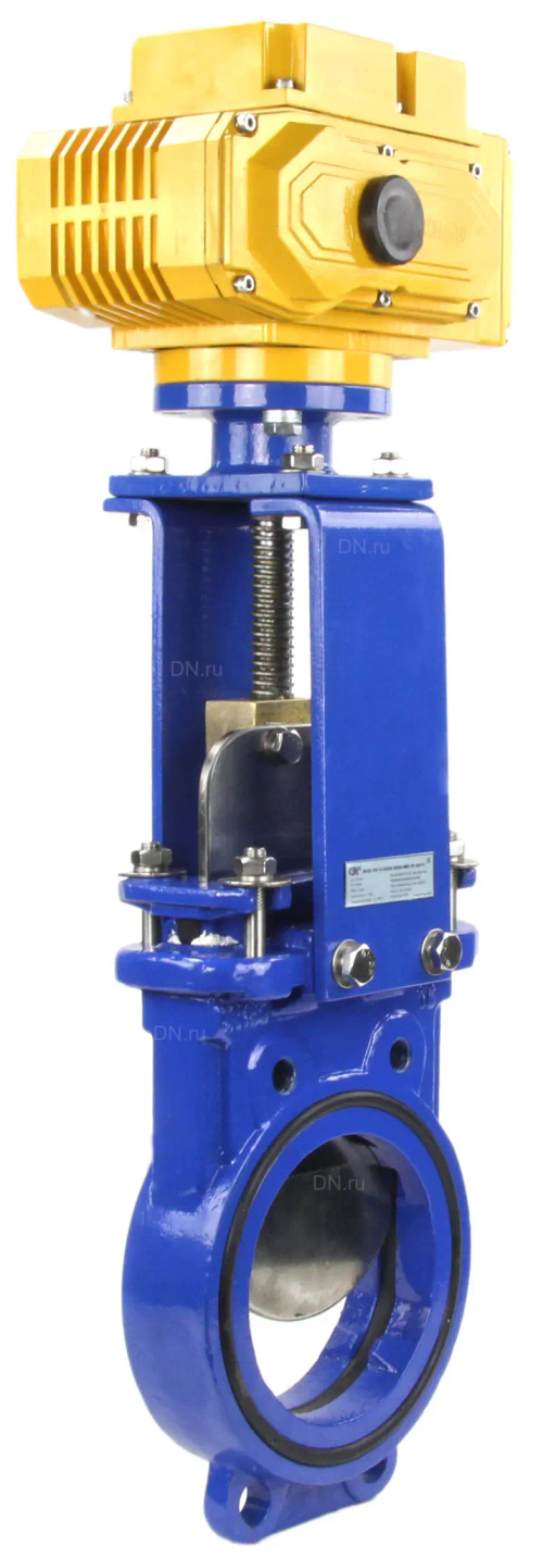 Задвижка шиберная ножевая DN.ru GVKN1331N-2W-Fb-ISO Ду150 Ру16 межфланцевая, с невыдвижным шпинделем, корпус - чугун GGG-40, уплотнение - NBR, с электроприводом DN.ru MT-N-010EM-О1-220AC-У1 220В