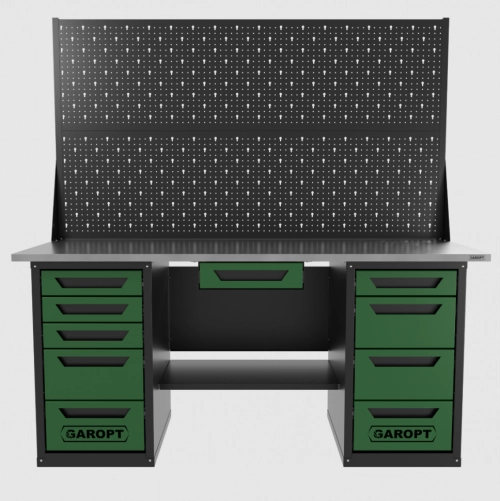 Верстак двухтумбовый 4 ящиков /5 ящиков с двумя экранами и ящиком, 1800*700 зеленый GAROPT, GT1800Y1Y4Y5PP2.green