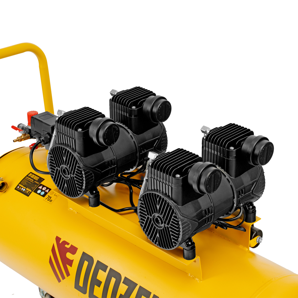 Компрессор безмасл. малошумный DLP-3000/100, 3 кВт, 2х1,5 кВт,100 л, 2850 об/мин,500 л/мин Denzel