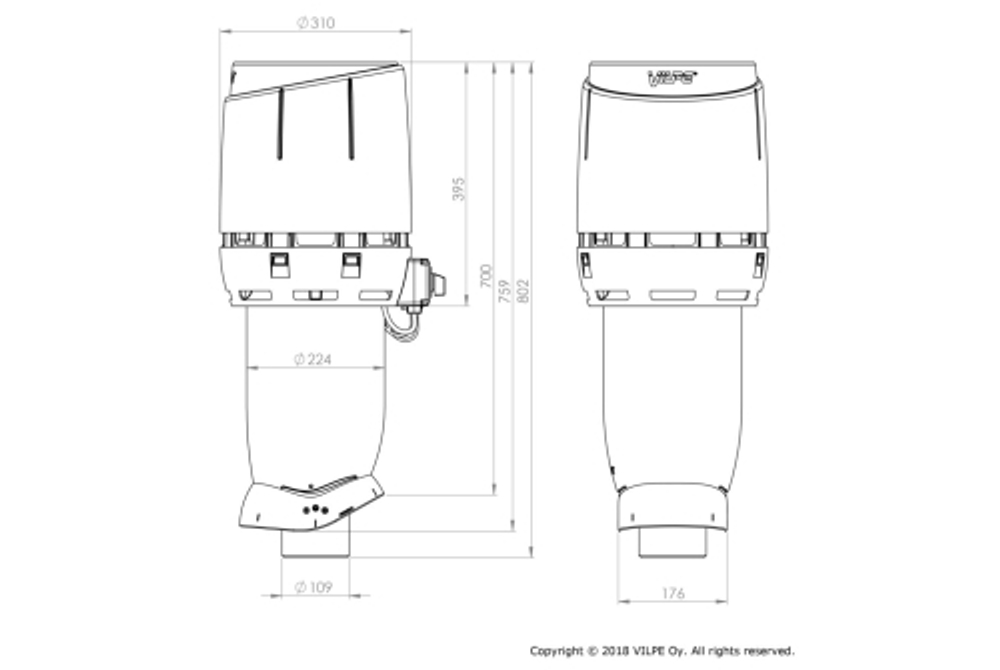 Вентилятор крышный Vilpe Flow Есo110P/700 серый