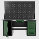 Верстак двухтумбовый дверь/5 ящиков с двумя экранами и ящиком, зеленый 1800*700 Garopt, GT1800DY1Y5PP2.green