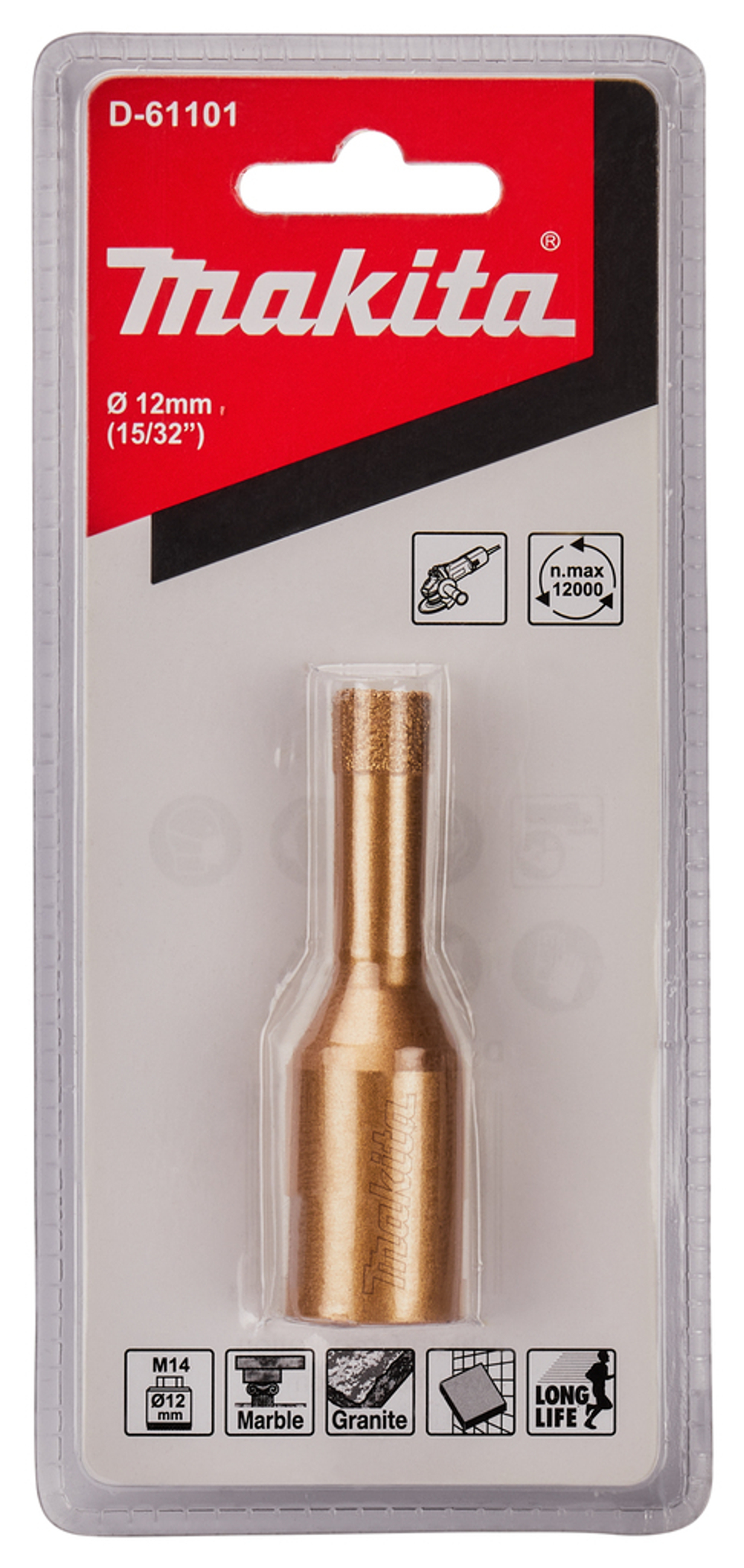 Алмазная коронка M14x2, 12 мм для УШМ Makita D-61101