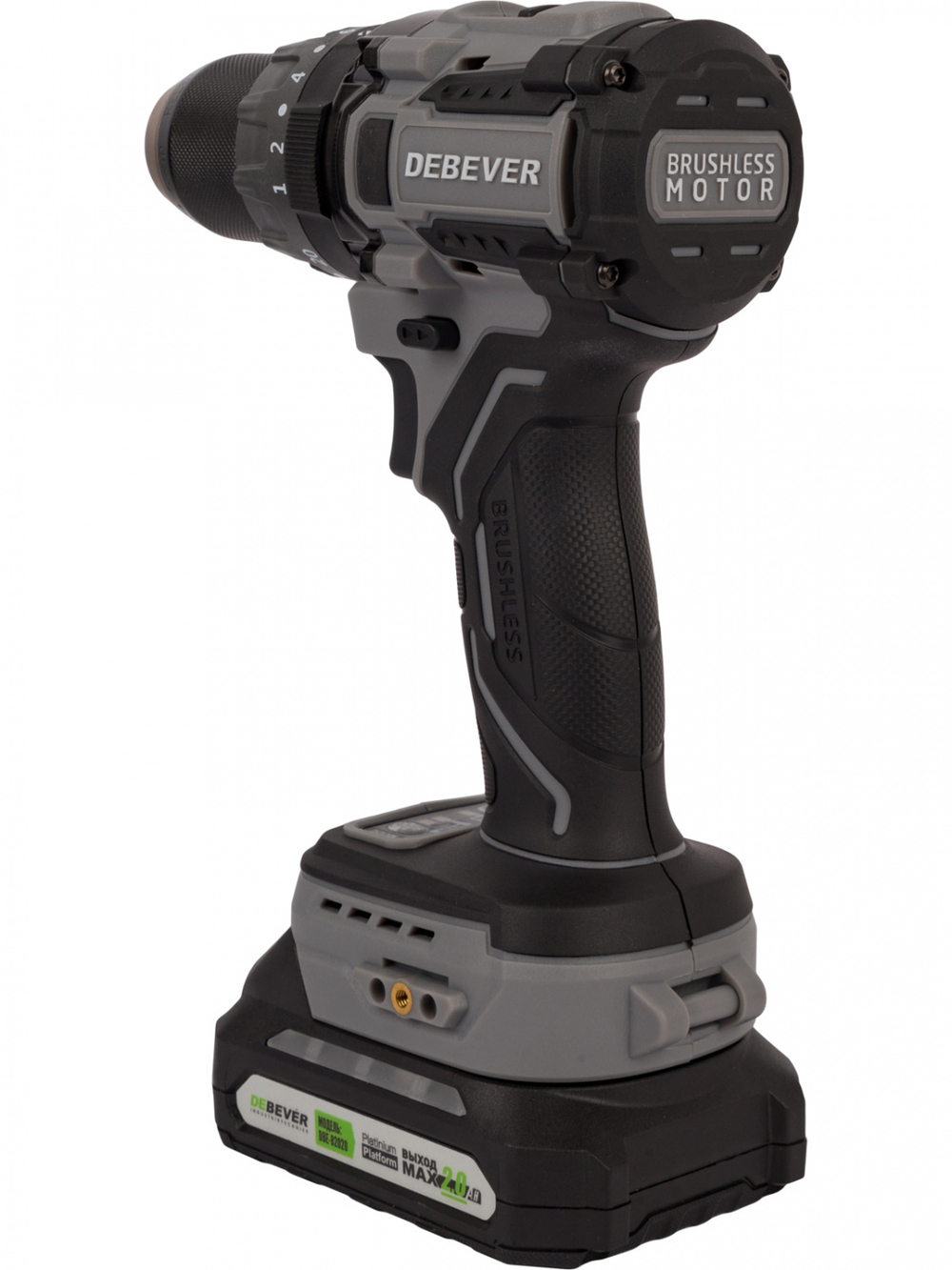DBE-7332CKIT Дрель-шуруповерт аккумуляторная DeBever бесщеточная, ударная, 85Nm, 20+3, 13мм, 20В, 2 Ач в наборе с аккумулятором и зарядным устройством