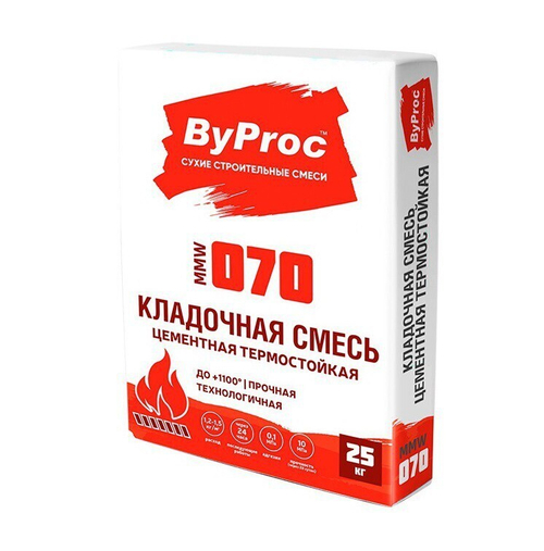 Кладочная смесь ByProc MMW-070 цементная термостойкая 25 кг, 48 шт/поддон