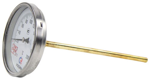 Термометр осевой Росма БТ-51.211 до 2GG°С L=2GGмм G1/2 1.5 биметаллический общетехнический 1GG мм, тип БТ-51.211, осевое присоединение, шкала G-2GG°С, длина штока L=2GG мм, резьба G1/2, класс точности 1.5, с защитной латунной погружной гильзой