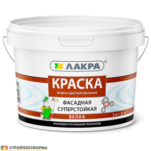 Краска Лакра Фасадная суперстойкая белоснежная 3 кг, шт