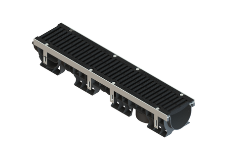 Лоток водоотводный пластиковый PolyMax Drive DN150 h166 с решеткой щелевой чугунной ВЧ кл.D400 (к-т)