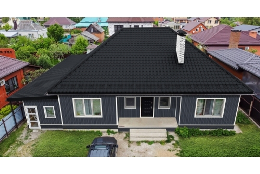 Металлочерепица камея 0,5 Rooftop Бархат RAL 7024 мокрый асфальт