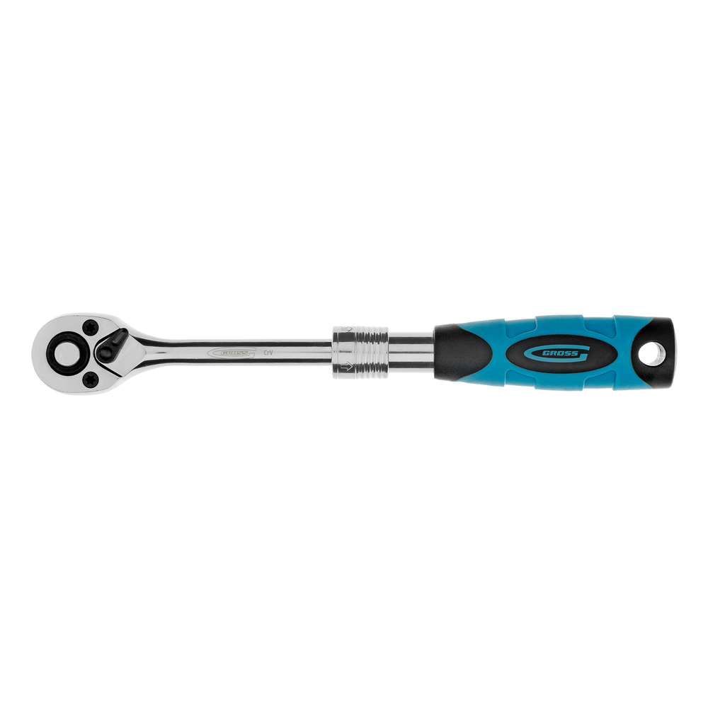 Ключ-трещотка телескопический 1/4", 150-200 мм, CrV, 72 зуба, с быстрым сбросом, хром Gross