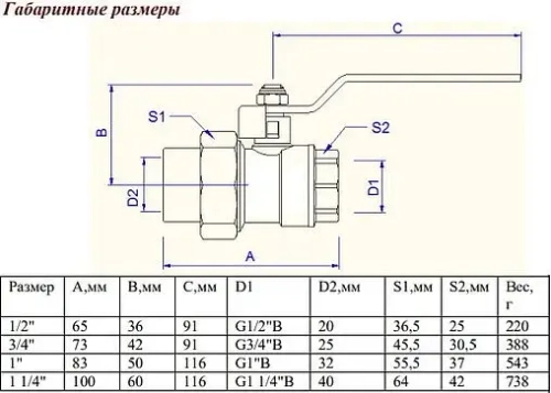 Кран шаровый с переходом на пп трубу 32мм x 1"в Valtec VTp.742.0.03206