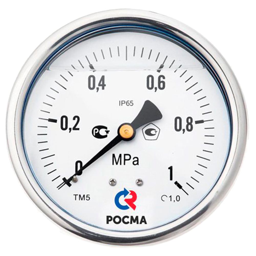 Манометр осевой Росма ТМ-52GТ.GG (G-1МПа) G1/2 1 виброустойчивый (готовый к гидрозаполнению) 1GGмм, тип - ТМ-52GТ, осевое присоединение, шкала (G-1МПа), резьба G1/2, класс точности 1, цвет хром