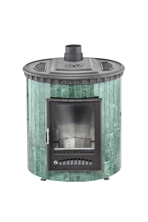 Отопительно-варочная печь "Нелжа" водяной контур в каменной облицовке