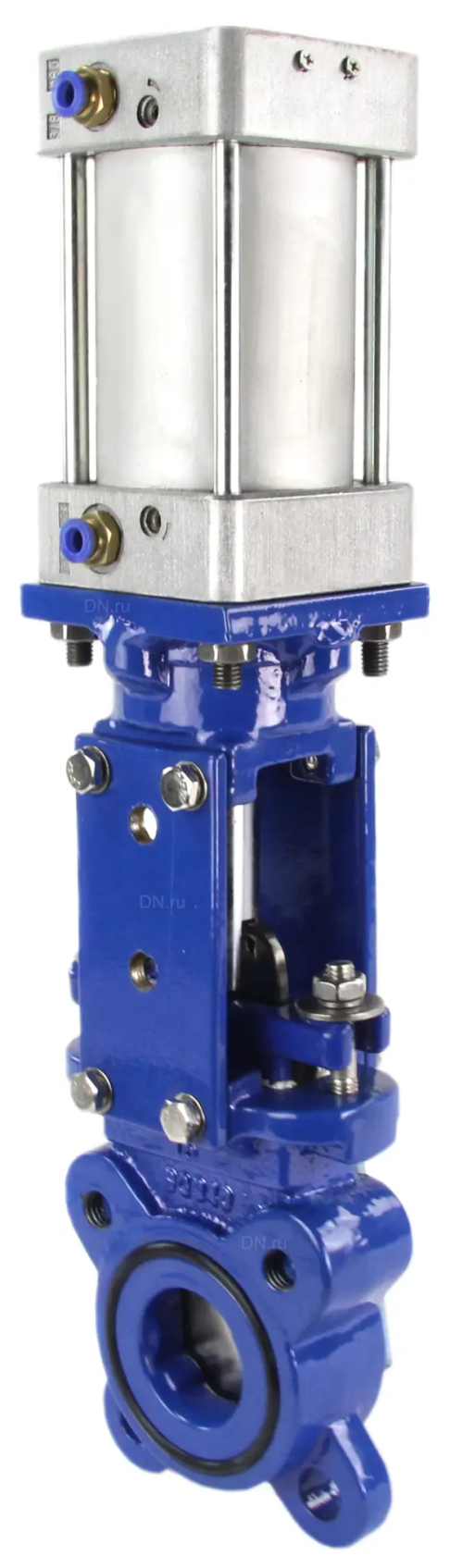 Задвижка шиберная DN.ru GVKR1331E-2W-Fb-2P Ду100 Ру10 двусторонняя, межфланцевая, шпиндель - выдвижной, корпус - чугун GGG40, шибер - нержавеющая сталь 304, уплотнение - EPDM, с пневмоприводом, WENZ