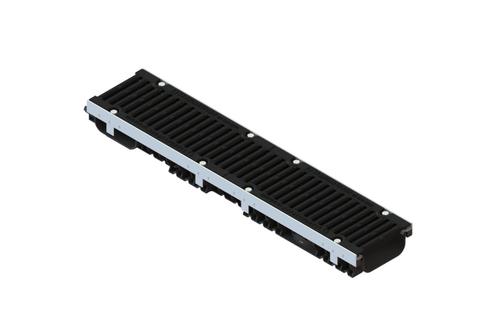 Лоток водоотводный пластиковый PolyMax Drive DN150 h96 с решеткой щелевой чугунной ВЧ кл.D400 (к-т)