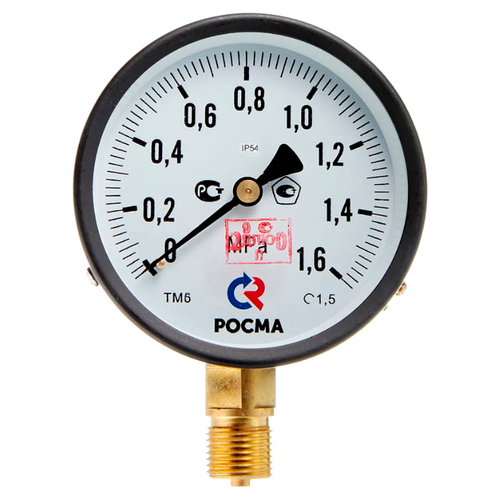 Манометр радиальный Росма ТМ-61GР.GG IP54 (G-1.6МПа) М2Gх1.5 1.5 общетехнический специального исполнения, 15Gмм, тип - ТМ-61GР, радиальное присоединение, шкала (G-1.6МПа), резьба М2Gх1.5, класс точности 1.5