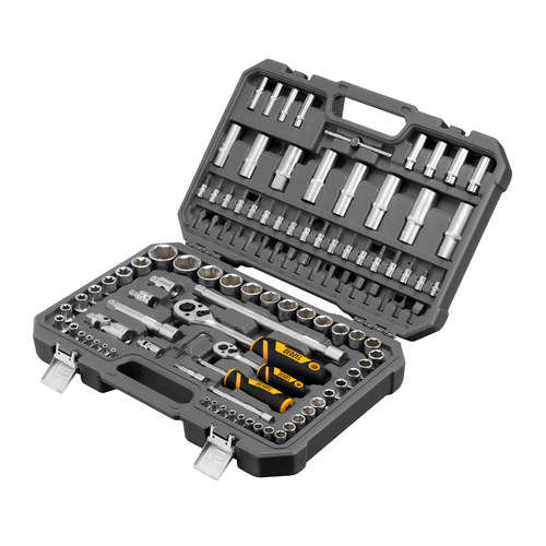 Набор инструментов, 1/2", 1/4", CrV, S2, пластиковый кейс, 109 предметов Denzel