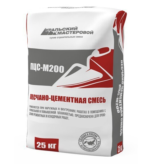 Песчано-цементная смесь М-200 Уральский Мастеровой 25 кг, шт