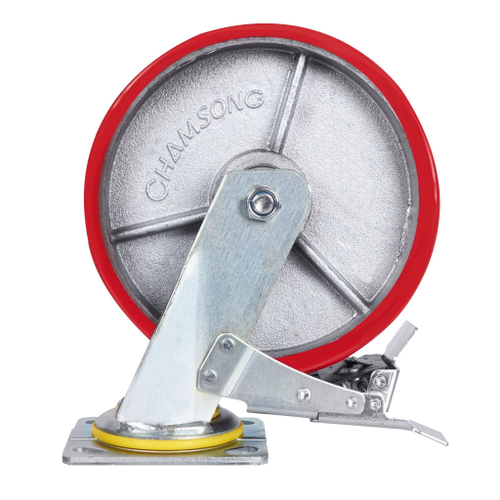 Большегрузное колесо с полиуретановой шинкой С-4102-DUS поворотное, с тормозом, г/п 800 кг