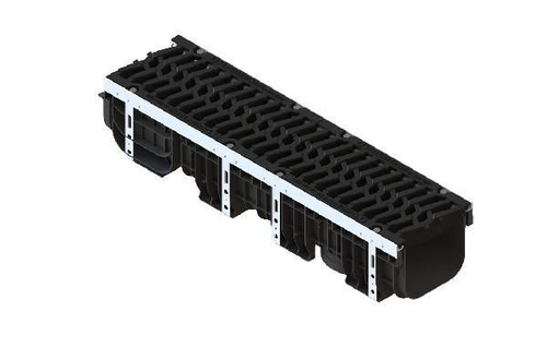 Лоток водоотводный пластиковый PolyMax Drive DN200 h217 с решеткой чугунной «шина» ВЧ кл. Е600 (к-т)