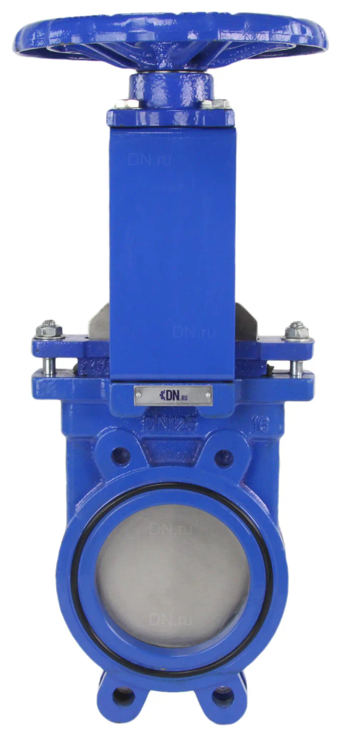 Задвижка шиберная DN.ru GVKR1331N-2W-Fb-S Ду125 Ру10 двусторонняя, межфланцевая, шпиндель - выдвижной, корпус - чугун GGG40, шибер - нержавеющая сталь 304, уплотнение - NBR, управление - штурвал, WENZ